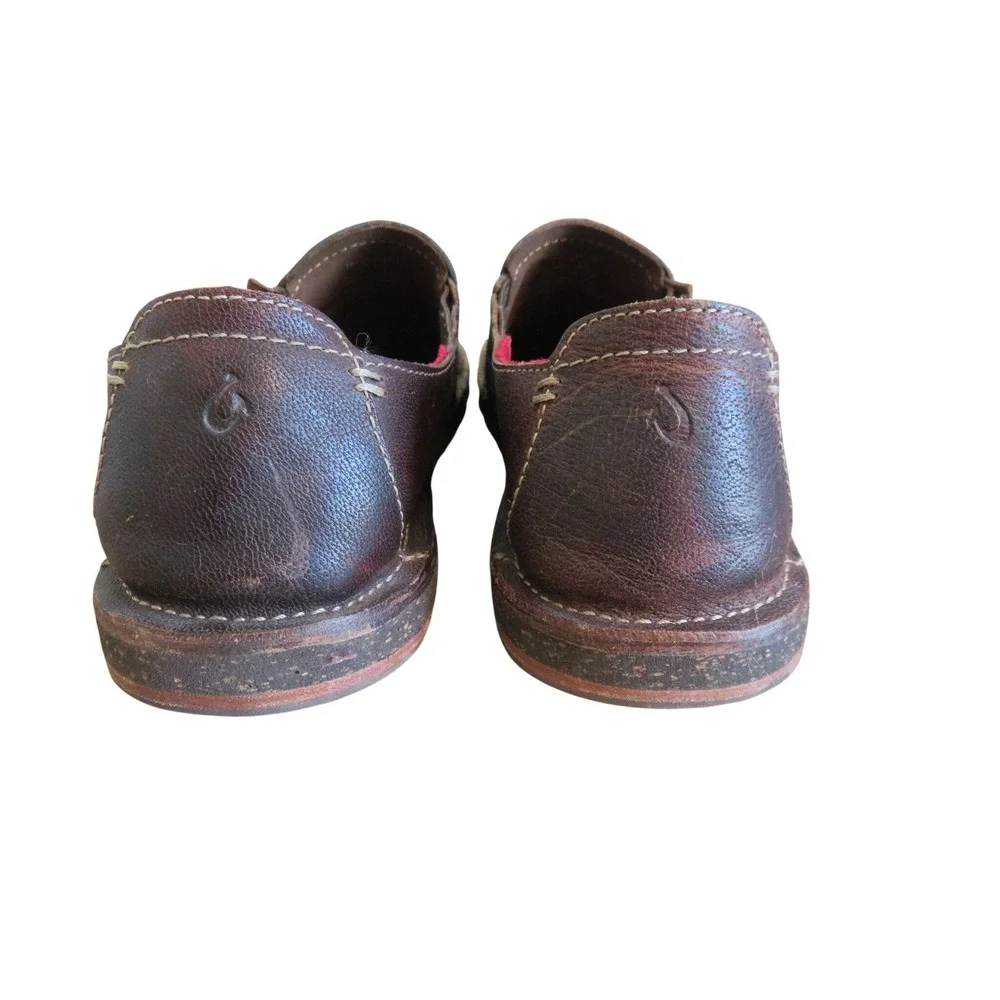OluKai Ali'l Elua Dark Brown Leather Slip On Loafer Shoes‎ Size 9 M EU 42